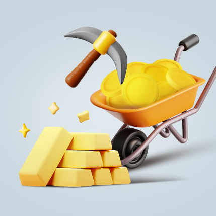 수레이 있는 금을 곡괙이가 캐는 이미지의 형상화