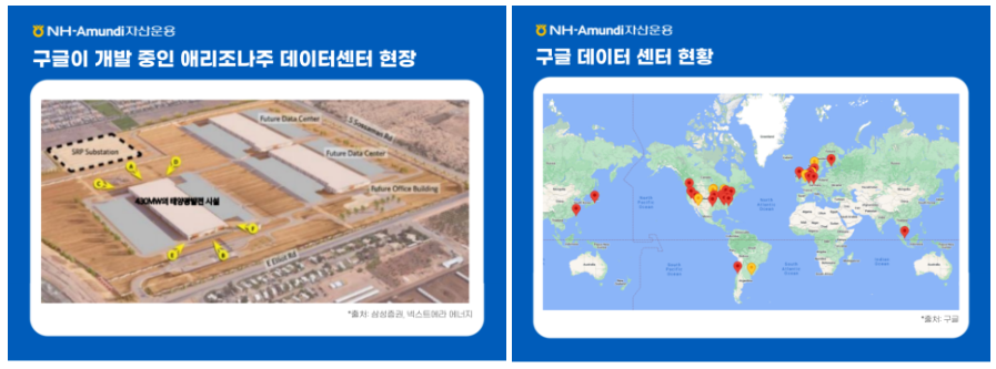 구글이 개발 중인 애리조나주 데이터센터 현장(좌) 구글 데이터 센터 전세계 분호 현황(우)